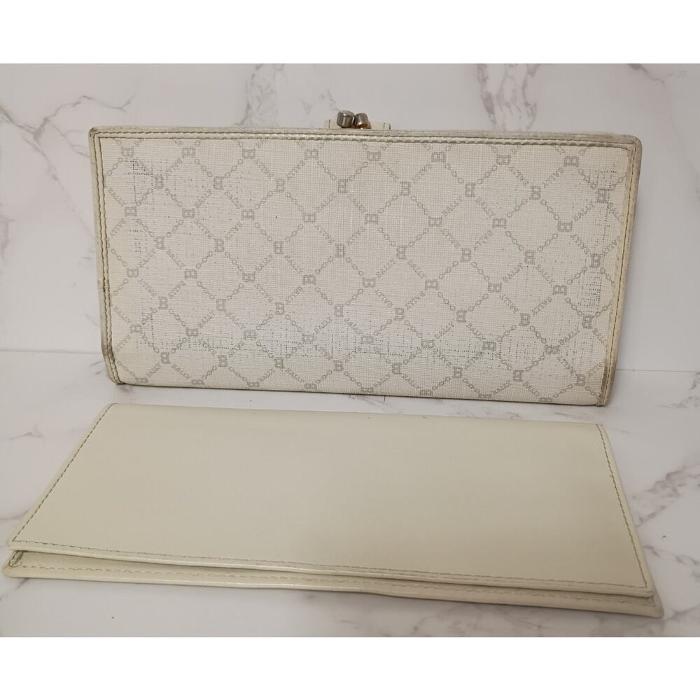 BALLY Vintage Beige/Cream Logo Monogram Leather Wallet w/ Checkbook Holder - EUC - Picture 2 of 10